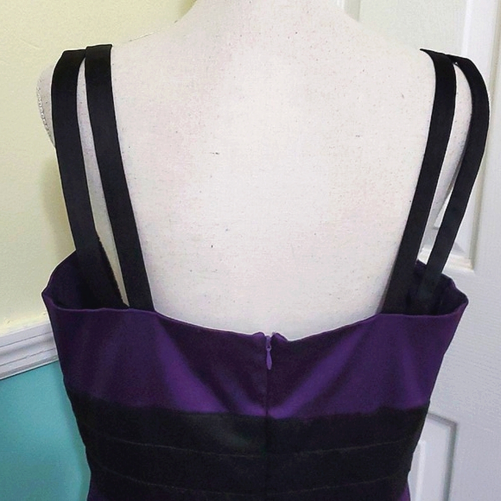 Democracy Purple & Black Pleated Waist Sheath Mini Dress 14 Party Wedding - Picture 7 of 11